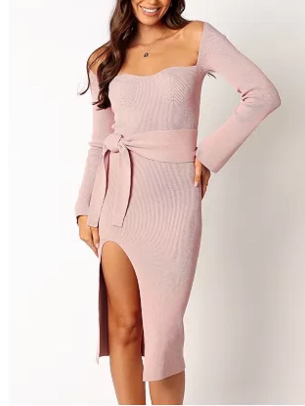 Petal & Pup Aquerelle Dress Size 8 Dusty Rose Pink Ribbd Knit Bodycon Waist Tie